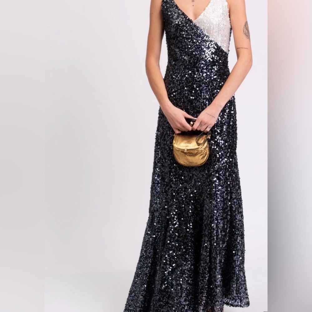 Elegant Black and White Sequin Evening Gown